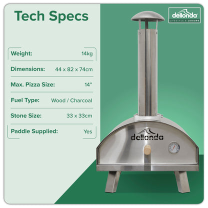 Wood-Fired Pizza Oven and Smoking Oven - Portable, Stainless Steel - DG11