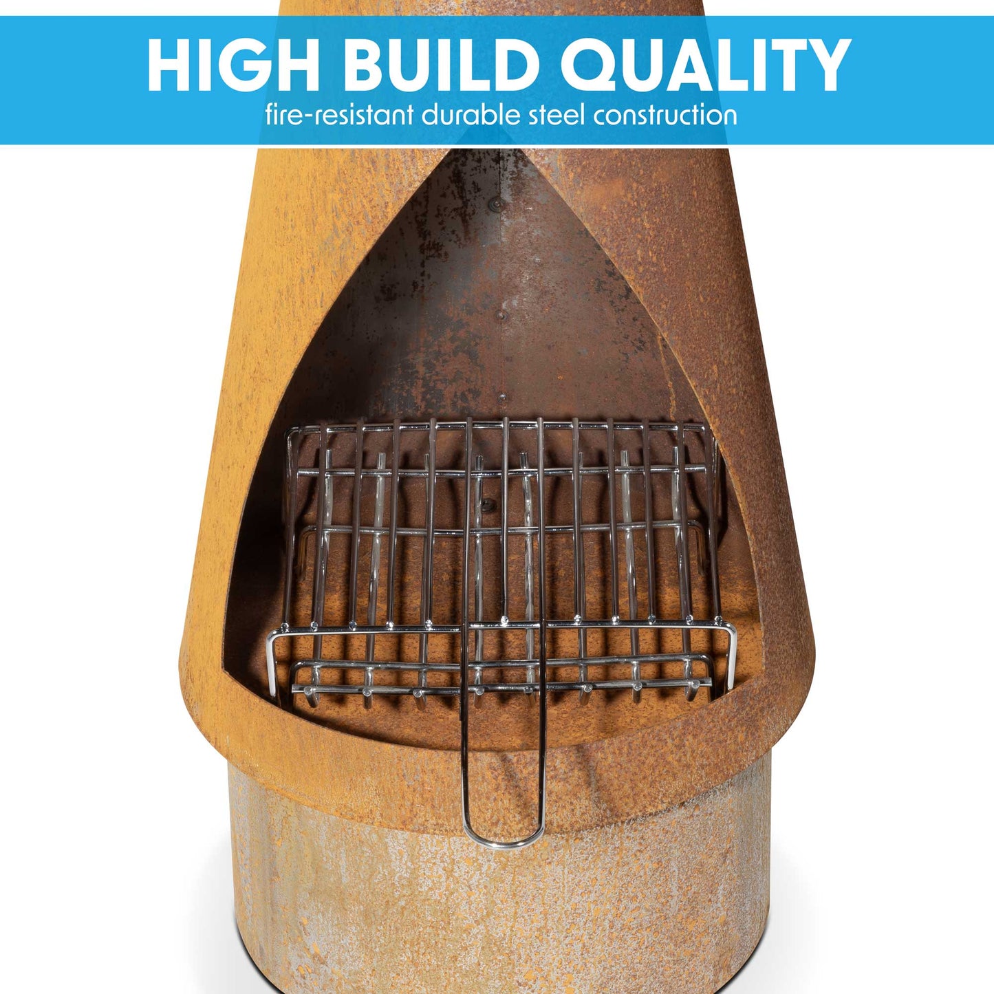 Conical Chiminea, Fireplace, Fire Pit, Heater, H127cm - Corten Steel - DG110