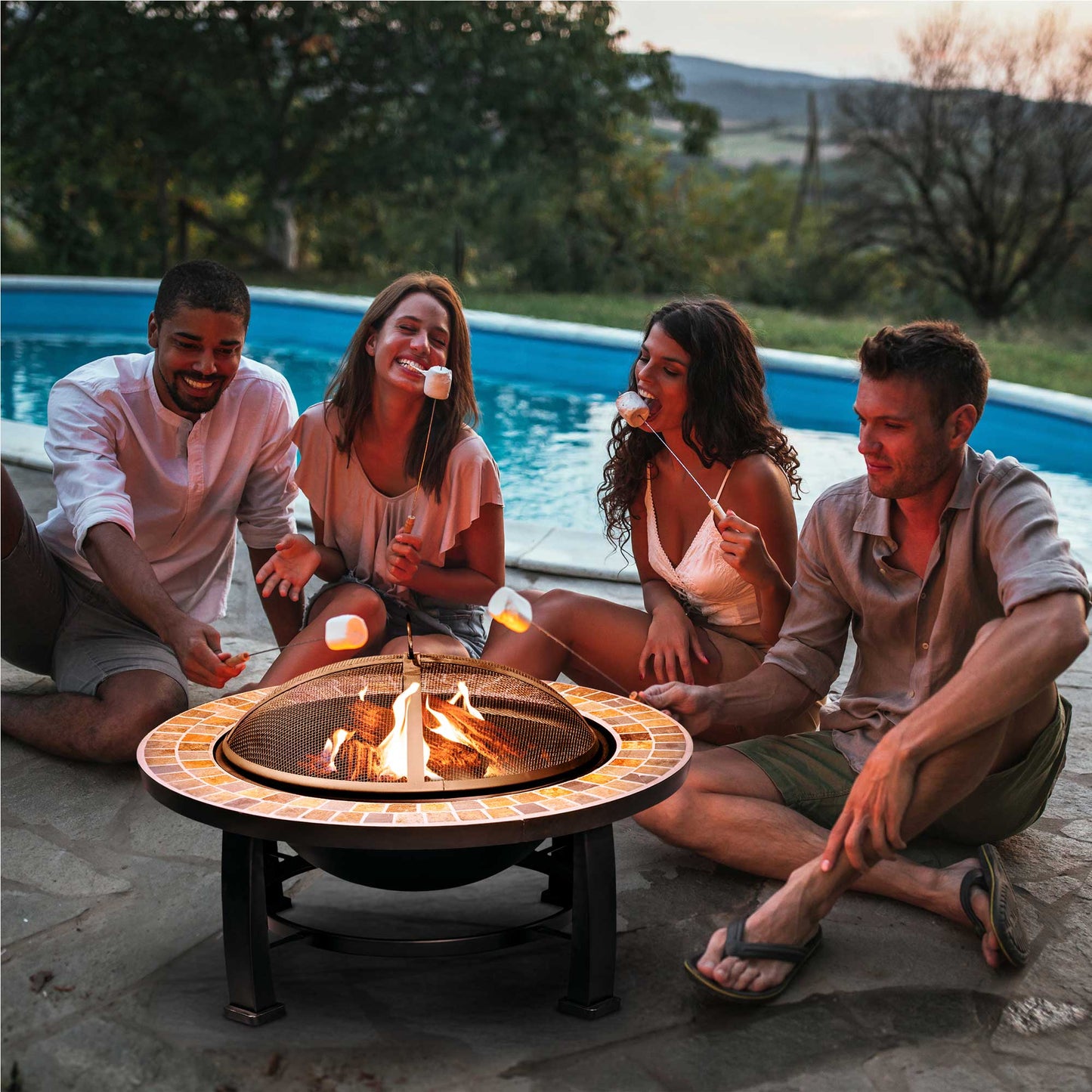 30" Deluxe Traditional Style Fire Pit/Fireplace/Outdoor Heater, Slate Top & Drawstring Cover - DG240