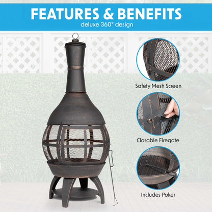 Deluxe 360° Chiminea/Fire Pit/Outdoor Heater - Antique Bronze Finish - DG112
