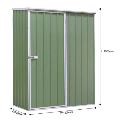 Galvanised Steel Metal Garden/Outdoor/Storage Shed, 5FT x 2.5FT, Pent Style Roof - Green - DG113