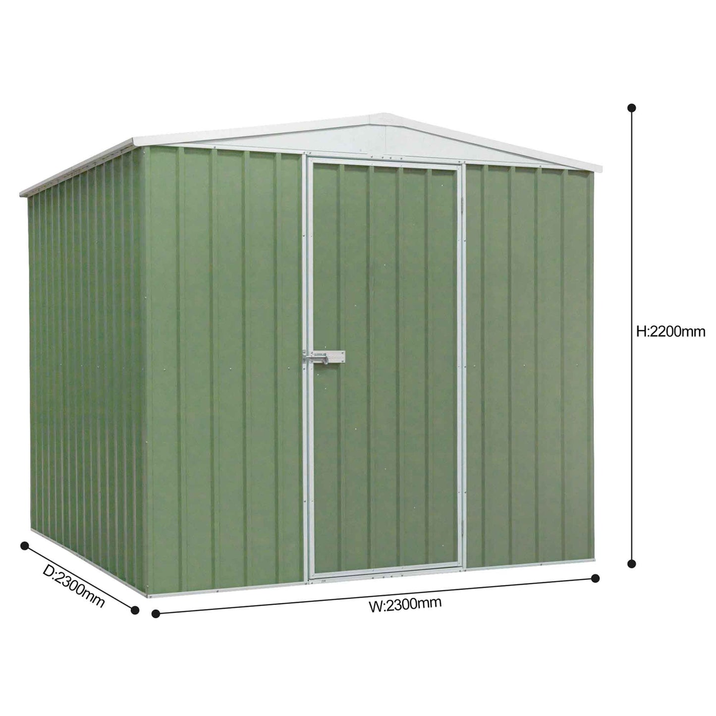 Galvanised Steel Metal Garden/Outdoor/Storage Shed, 7.5FT x 7.5FT, Apex Style Roof - Green - DG115