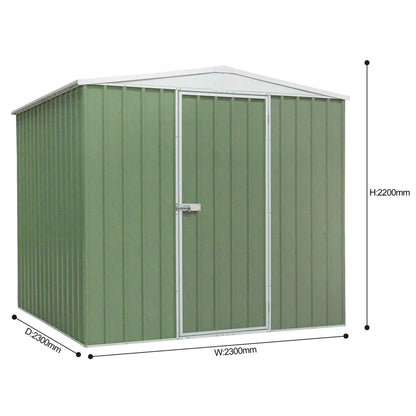Galvanised Steel Metal Garden/Outdoor/Storage Shed, 7.5FT x 7.5FT, Apex Style Roof - Green - DG115