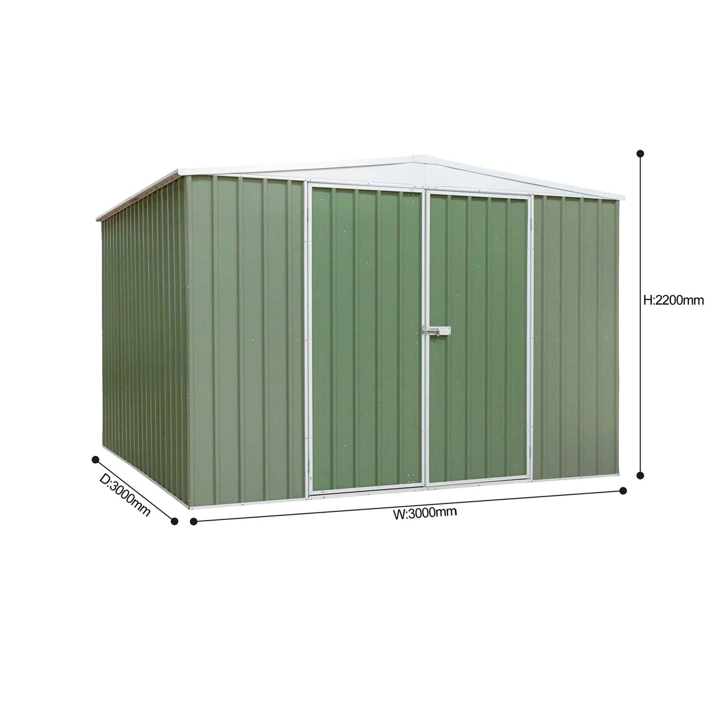 Galvanised Steel Metal Garden/Outdoor/Storage Shed, 10FT x 10FT, Apex Style Roof - Green - DG116