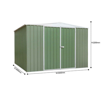 Galvanised Steel Metal Garden/Outdoor/Storage Shed, 10FT x 10FT, Apex Style Roof - Green - DG116