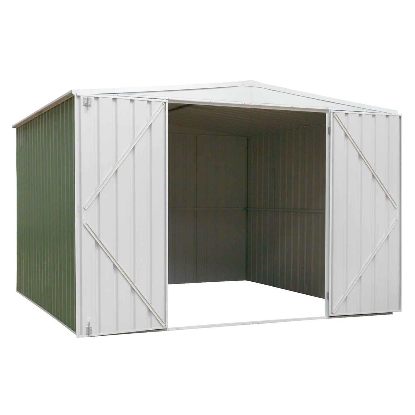 Galvanised Steel Metal Garden/Outdoor/Storage Shed, 10FT x 10FT, Apex Style Roof - Green - DG116