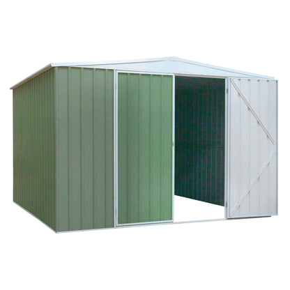 Galvanised Steel Metal Garden/Outdoor/Storage Shed, 10FT x 10FT, Apex Style Roof - Green - DG116