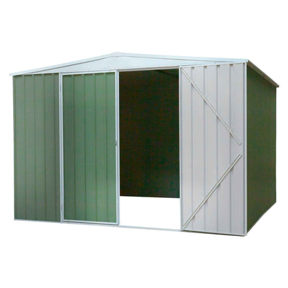 Galvanised Steel Metal Garden/Outdoor/Storage Shed, 10FT x 10FT, Apex Style Roof - Green - DG116