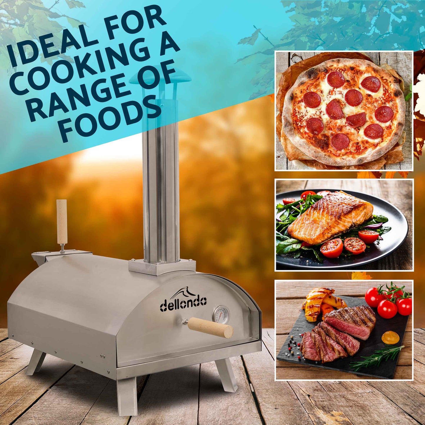 Wood-Fired 14" Pizza Oven and Smoking Oven with Pizza Peel & Cover - Portable, Stainless Steel - DG219
