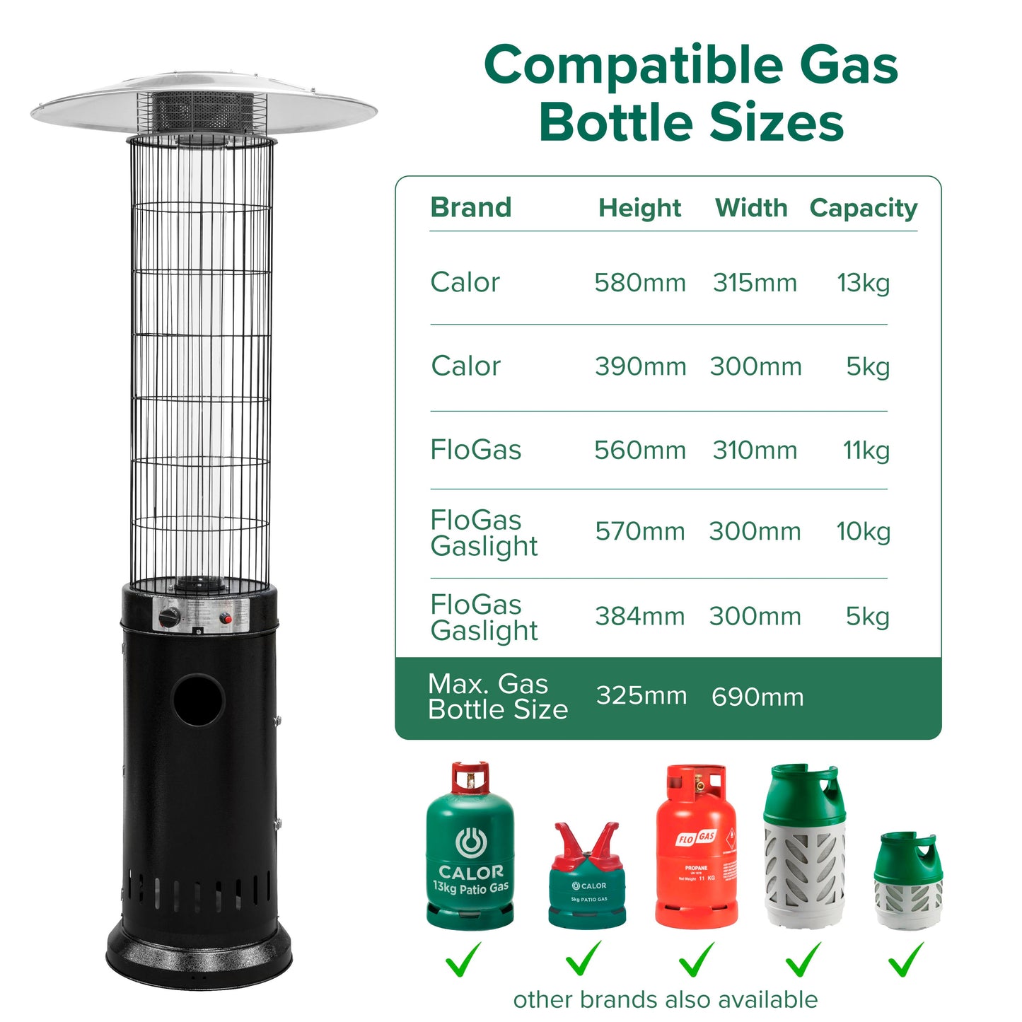 Freestanding Gas Patio Heater 13kW, Black - DG124