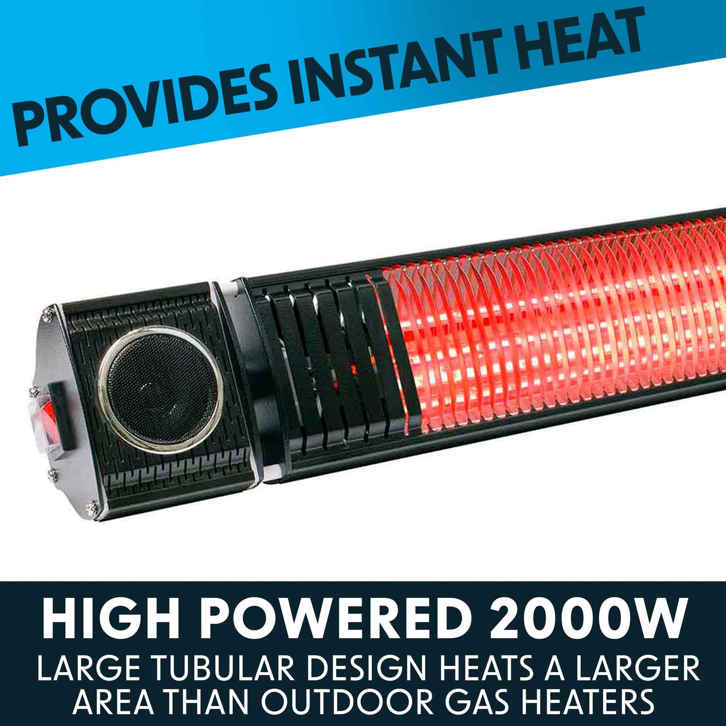 Infrared Outdoor 2000W Patio Heater with Wireless Speakers, Black - IPX5 Rated - DG125