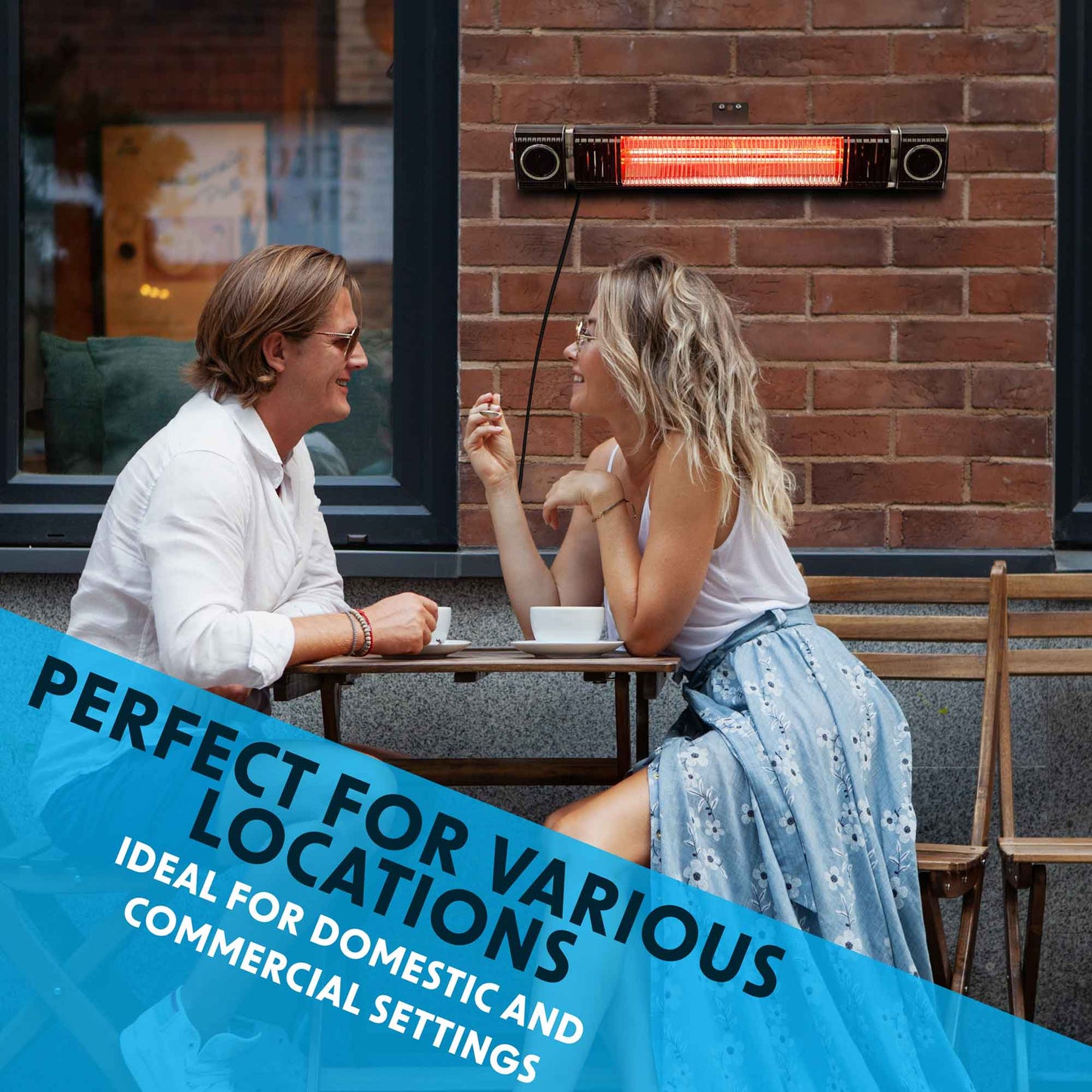 Infrared Outdoor 2000W Patio Heater with Wireless Speakers, Black - IPX5 Rated - DG125