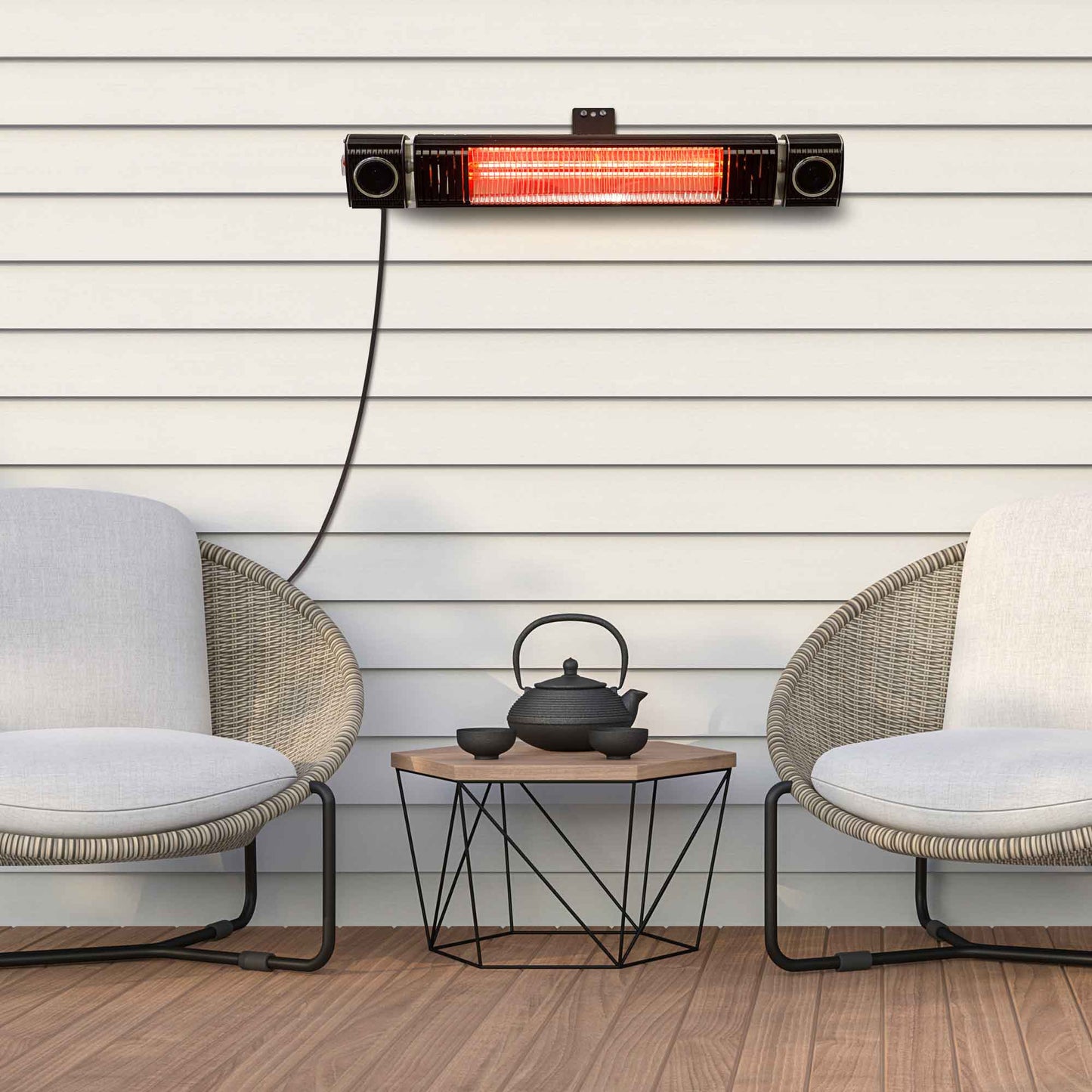 Infrared Outdoor 2000W Patio Heater with Wireless Speakers, Black - IPX5 Rated - DG125