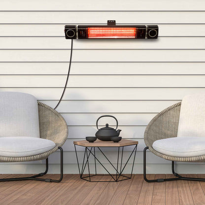 Infrared Outdoor 2000W Patio Heater with Wireless Speakers, Black - IPX5 Rated - DG125