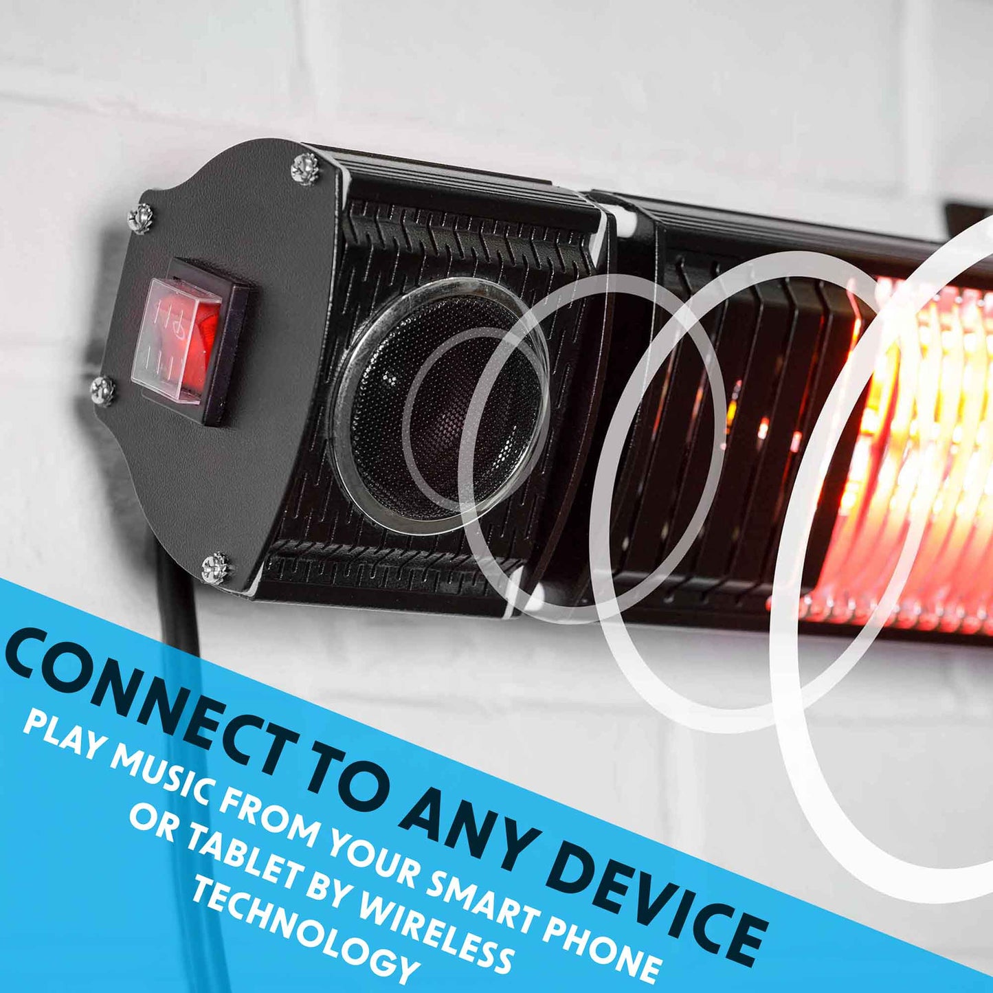 Infrared Outdoor 2000W Patio Heater with Wireless Speakers, Black - IPX5 Rated - DG125