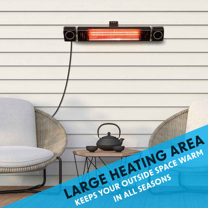 Infrared Outdoor 2000W Patio Heater with Wireless Speakers, Black - IPX5 Rated - DG125