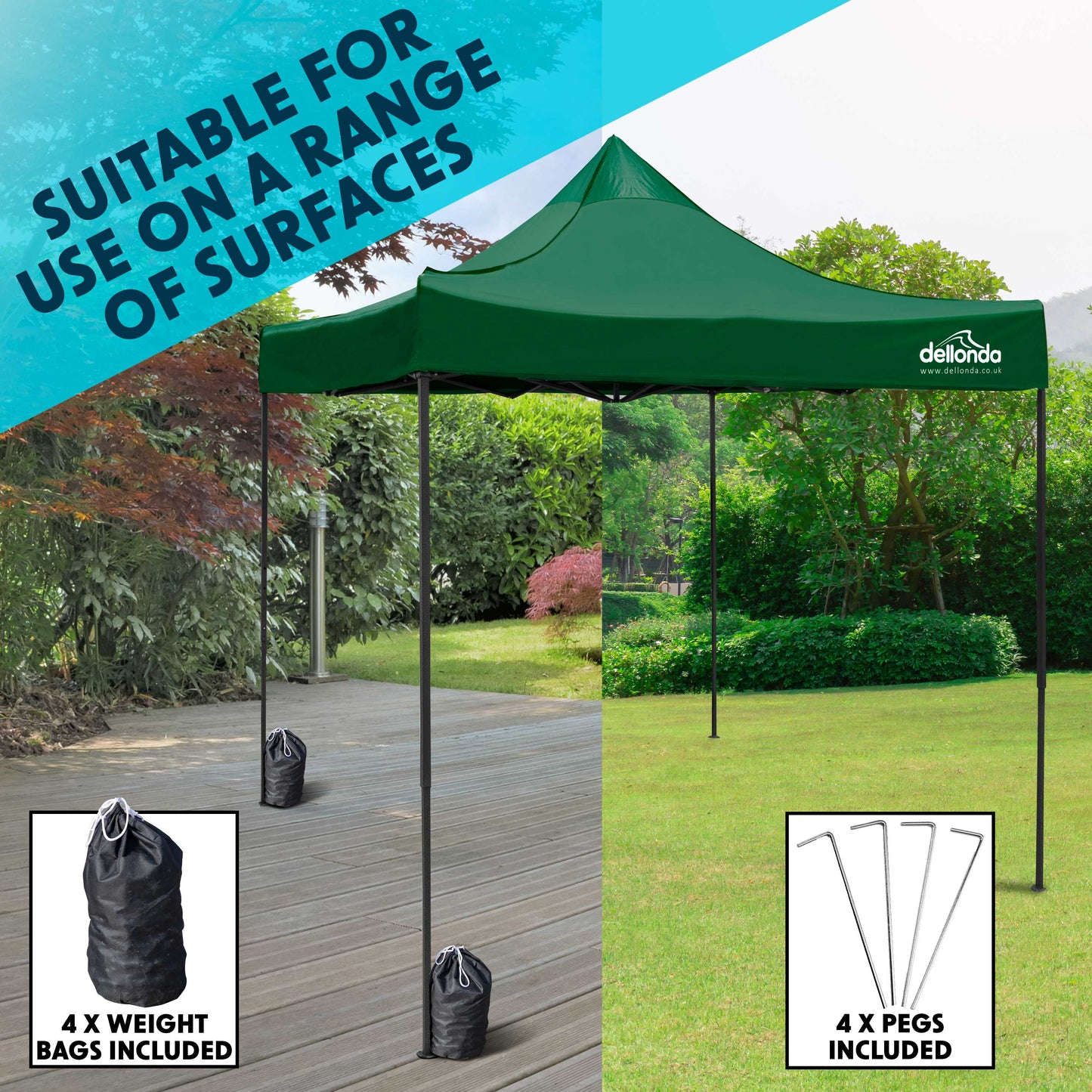 Premium 2x2m Pop-Up Gazebo & Side Walls, Water Resistant with Carry Bag, Stakes & Weight Bags - Green - DG162