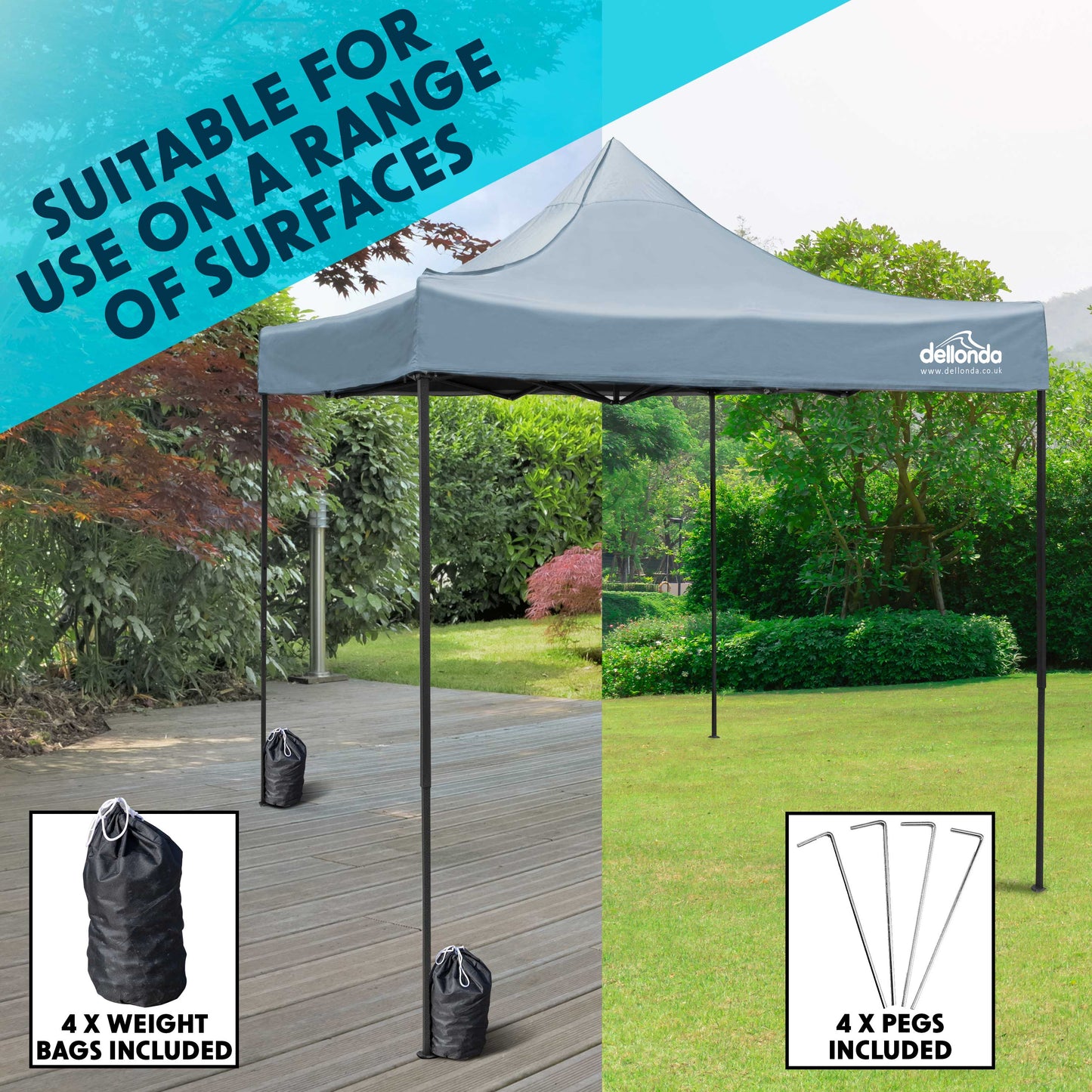 Premium 2x2m Pop-Up Gazebo, Water Resistant, Carry Bag, Stakes & Weight Bags - Grey - DG129