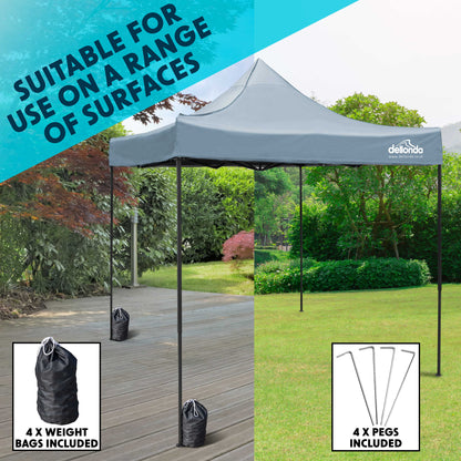 Premium 2x2m Pop-Up Gazebo, Water Resistant, Carry Bag, Stakes & Weight Bags - Grey - DG129