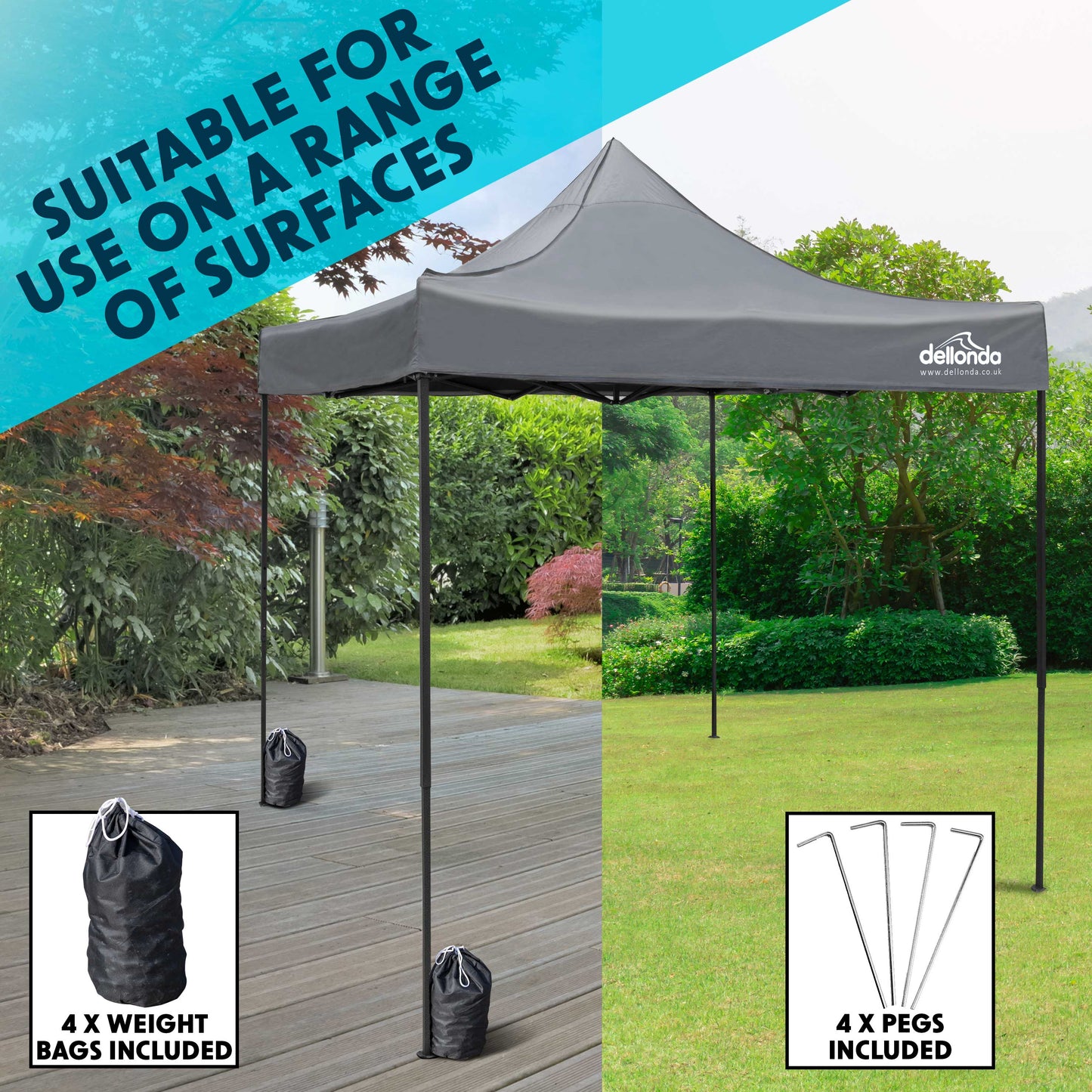 Premium 3x3m Pop-Up Gazebo & Side Walls, Water Resistant with Carry Bag, Rope, Stakes & Weight Bags - Grey - DG167