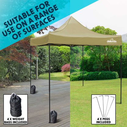 Premium 3 x 4.5m Pop-Up Gazebo, Water Resistant, Carry Bag, Stakes & Weight Bags - Beige - DG134