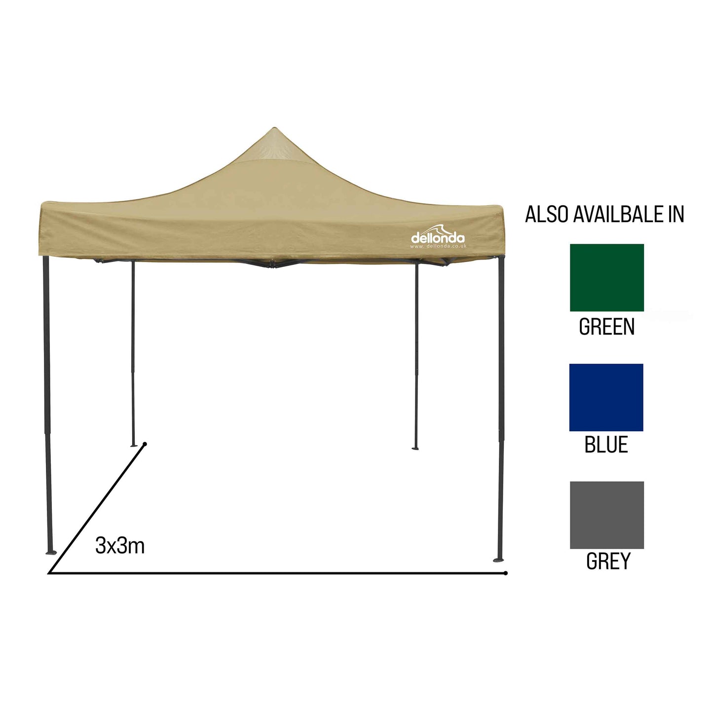 Premium 3x3m Pop-Up Gazebo, Water Resistant, Carry Bag, Stakes & Weight Bags - Beige - DG130
