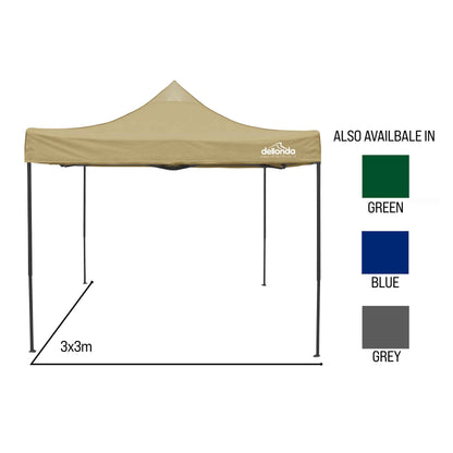 Premium 3x3m Pop-Up Gazebo, Water Resistant, Carry Bag, Stakes & Weight Bags - Beige - DG130