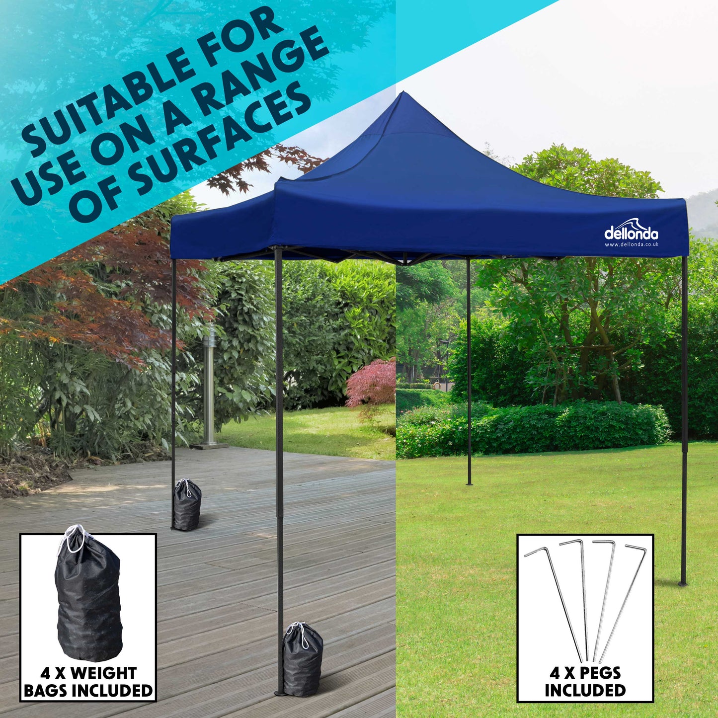 Premium 3x3m Pop-Up Gazebo, Water Resistant, Carry Bag, Stakes & Weight Bags - Blue - DG131