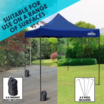 Premium 3 x 4.5m Pop-Up Gazebo, Water Resistant, Carry Bag, Stakes & Weight Bags - Blue - DG135