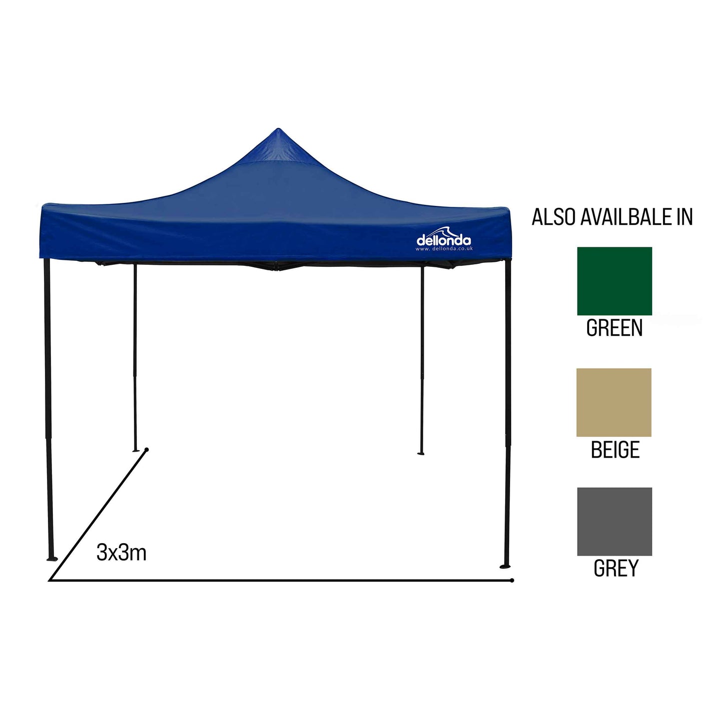 Premium 3x3m Pop-Up Gazebo, Water Resistant, Carry Bag, Stakes & Weight Bags - Blue - DG131