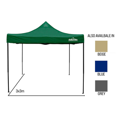 Premium 3x3m Pop-Up Gazebo, Water Resistant, Carry Bag, Stakes & Weight Bags - Dark Green - DG132