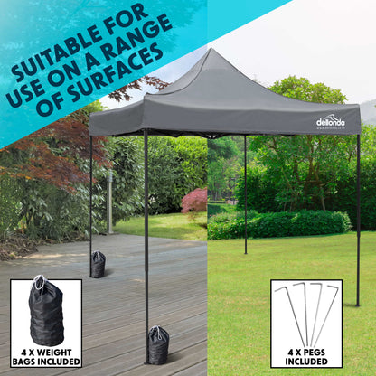 Premium 3x3m Pop-Up Gazebo, Water Resistant, Carry Bag, Stakes & Weight Bags - Grey - DG133