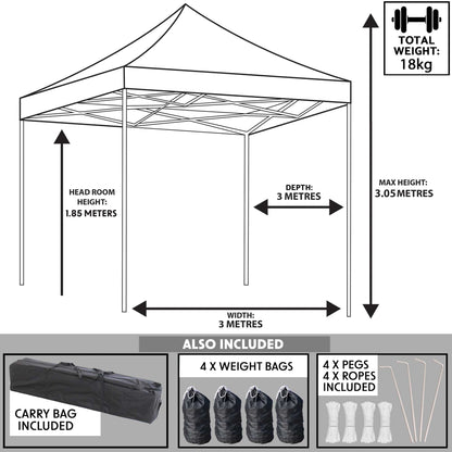 Premium 3x3m Pop-Up Gazebo, Water Resistant, Carry Bag, Stakes & Weight Bags - Grey - DG133