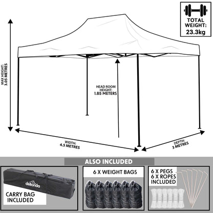 Premium 3 x 4.5m Pop-Up Gazebo, Water Resistant, Carry Bag, Stakes & Weight Bags - Beige - DG134
