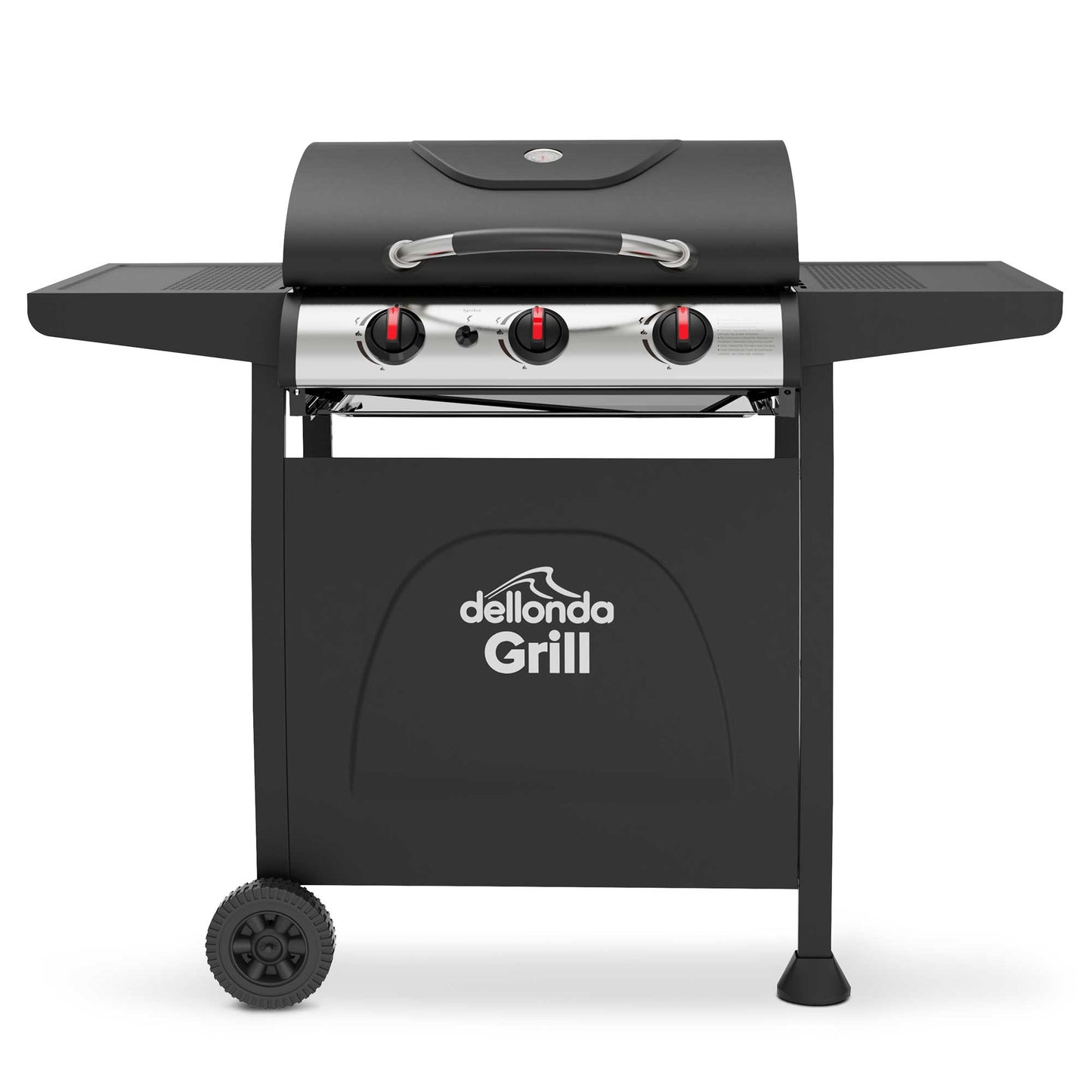 3 Burner Gas BBQ Grill with Piezo Ignition, Built-In Thermometer, Black/Stainless Steel - DG14