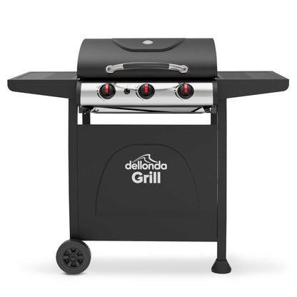 3 Burner Gas BBQ Grill with Piezo Ignition, Built-In Thermometer, Black/Stainless Steel - DG14