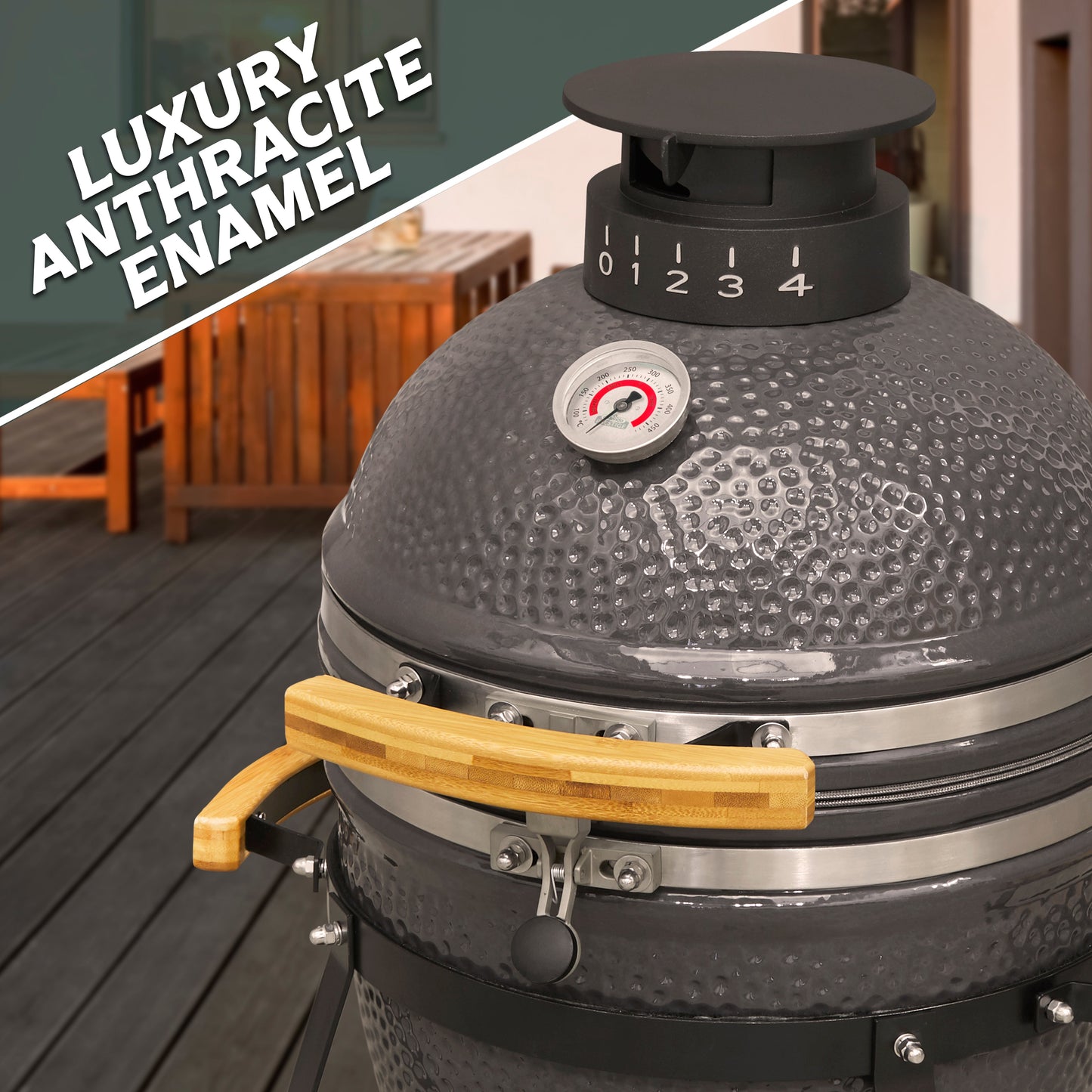 Deluxe Kamado BBQ Grill, Oven, Smoker, Ceramic 16"(40cm) - DG158