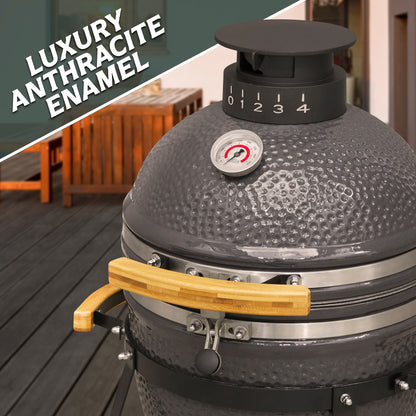 Deluxe Kamado BBQ Grill, Oven, Smoker, Ceramic 16"(40cm) - DG158