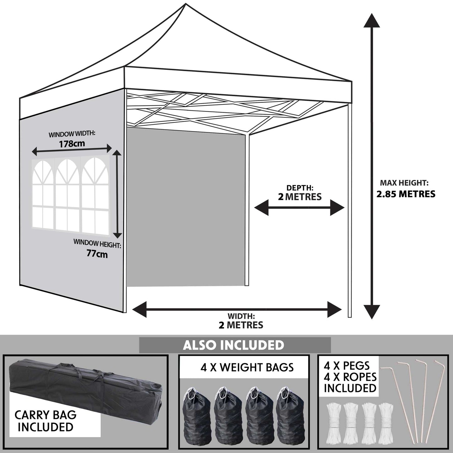 Premium 2x2m Pop-Up Gazebo & Side Walls, Water Resistant with Carry Bag, Stakes & Weight Bags - Blue - DG161