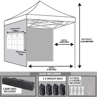 Premium 2x2m Pop-Up Gazebo & Side Walls, Water Resistant with Carry Bag, Stakes & Weight Bags - Blue - DG161