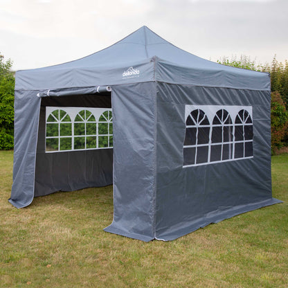 Premium 2x2m Pop-Up Gazebo & Side Walls, Water Resistant with Carry Bag, Stakes & Weight Bags - Grey - DG163