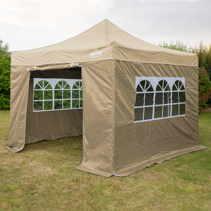 Premium 3x3m Pop-Up Gazebo & Side Walls, Water Resistant, Carry Bag, Stakes & Weight Bags - Beige - DG164