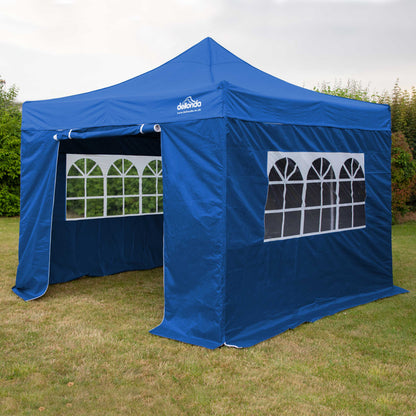 Premium 3x3m Pop-Up Gazebo & Side Walls, Water Resistant with Carry Bag, Stakes & Weight Bags - Blue - DG165
