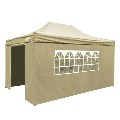 Premium 3x4.5m Pop-Up Gazebo & Side Walls, Water Resistant, Carry Bag, Stakes & Weight Bags - Beige - DG168