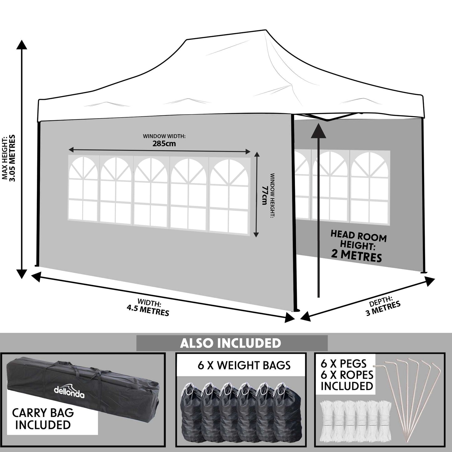 Premium 3x4.5m Pop-Up Gazebo & Side Walls, Water Resistant, Carry Bag, Stakes & Weight Bags - Green - DG170