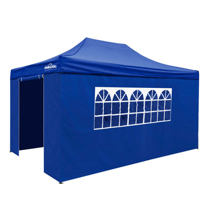 Premium 3x4.5m Pop-Up Gazebo & Side Walls, Water Resistant, Carry Bag, Stakes & Weight Bags - Blue - DG169