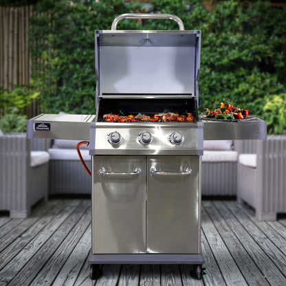 3 Burner Deluxe Gas BBQ Grill with Piezo Ignition, Stainless Steel - DG16