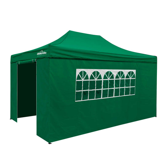 Premium 3x4.5m Pop-Up Gazebo & Side Walls, Water Resistant, Carry Bag, Stakes & Weight Bags - Green - DG170
