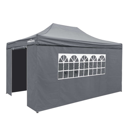 Premium 3x4.5m Pop-Up Gazebo & Side Walls, Water Resistant, Carry Bag, Stakes & Weight Bags - Grey - DG171