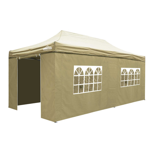 Premium 3x6m Pop-Up Gazebo & Side Walls, Water Resistant, Carry Bag, Stakes & Weight Bags - Beige - DG172